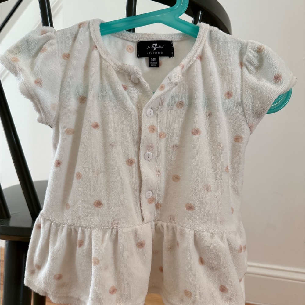 7 For All Mankind Cream Polka Dot Kids Button Down Shirt
